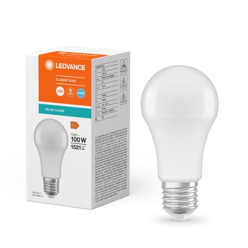 Ledvance E27 LED Lampe Classic matt 13W wie 100W 6500K kaltweißes Licht - Value Class